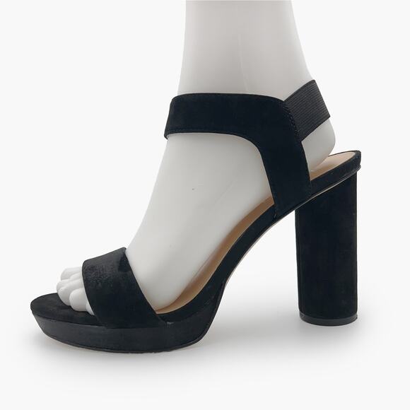 FRANCO SARTO "NOA" Suede Heeled Ankle-Strap Platform Sandals (Black | Size 8.5M) - Picture 7 of 11